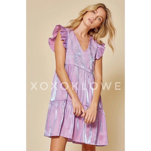 Lavender Boho Iridescent Shimmer Tiered Mini Dress - Picture 6 of 15